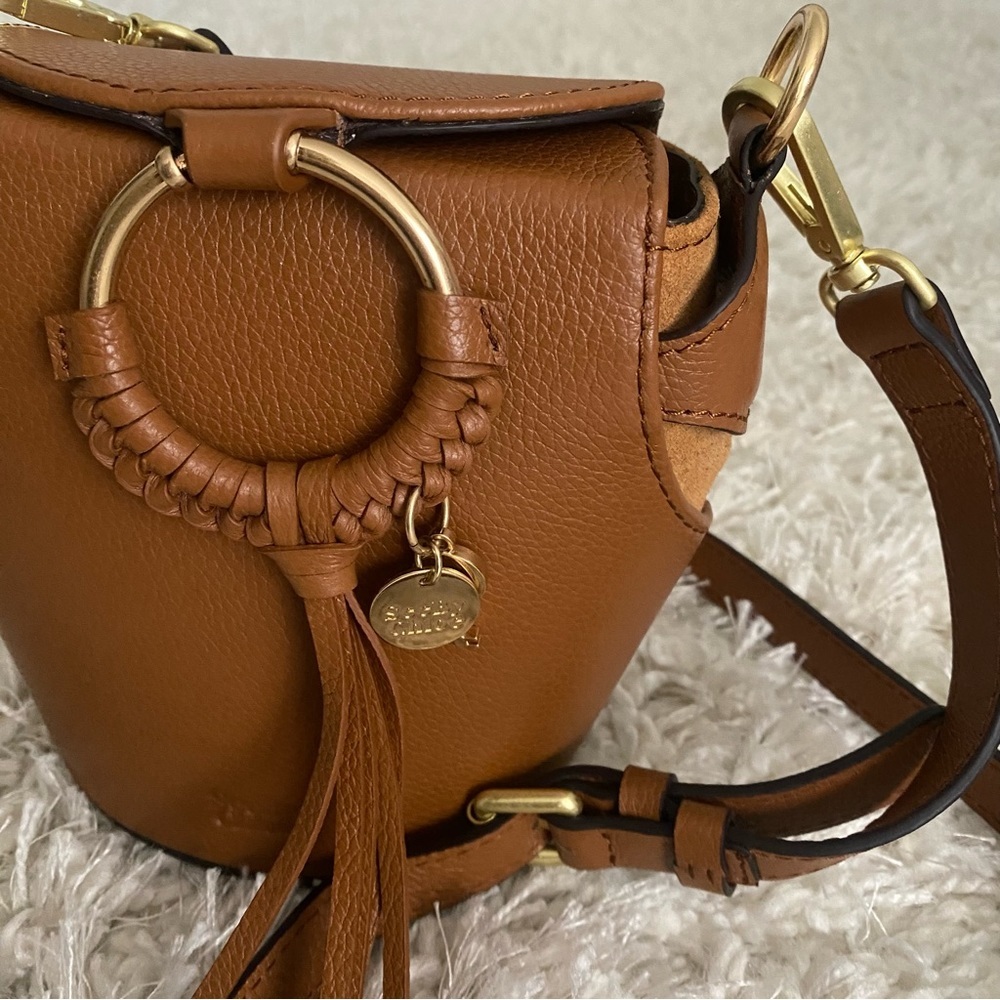 See by Chloe Joan Box Leather Bucket Crossbody Bag Caramello Tan Gold - Picture 8 of 13